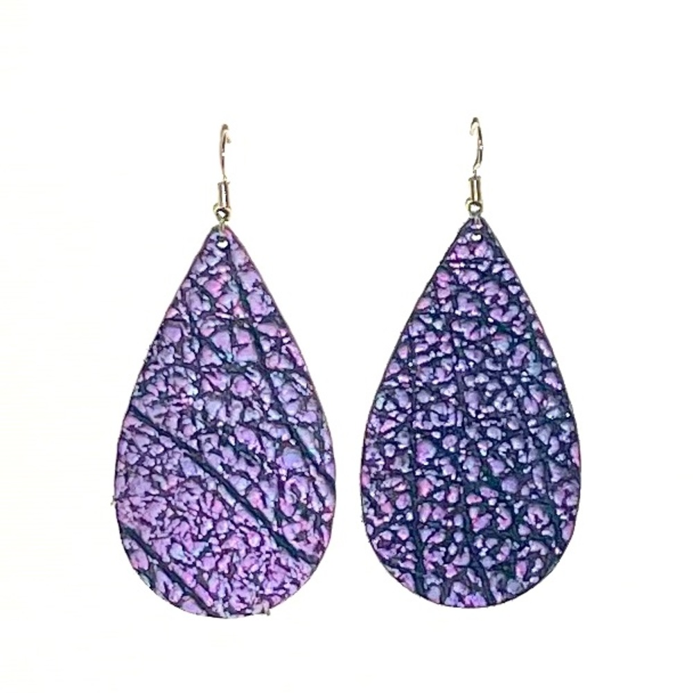 Real Genuine Leather Earrings - Purple/Blue Halo